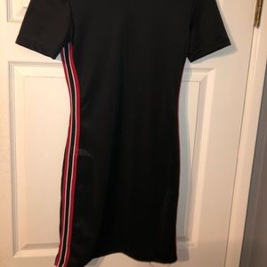 Cute black slim dress with stripes